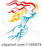 Poster, Art Print Of Blue Hand Holding A Flaming Olympic Torch