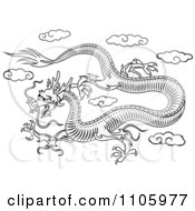 Clipart Chinese Dragon Flying In The Sky Black And White Royalty Free Vector Illustration