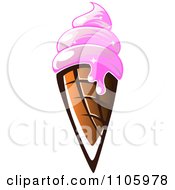 Clipart Waffle Cone With Melting Pink Frozen Yogurt Royalty Free Vector Illustration