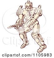 Clipart Mecha Warrior Robot Shooting A Gun Royalty Free Vector Illustration by patrimonio