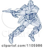 Mecha Warrior Robot Jumping And Shooting A Gun