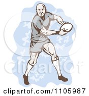 Poster, Art Print Of Rugby Player Running With The Ball Over Blue