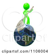 3d Lime Green Man Janitor With A Mop On Earth
