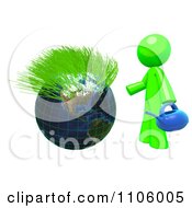 Poster, Art Print Of 3d Lime Green Man With A Watering Can And Sprouting Globe