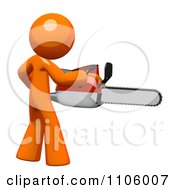 Clipart 3d Orange Man Using A Chain Saw 2 Royalty Free CGI Illustration