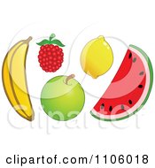 Poster, Art Print Of Whole Foods Banana Raspberry Apple Lemon And Watermelon Fruits