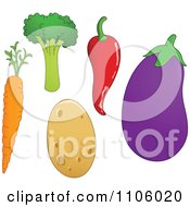 Poster, Art Print Of Whole Foods Carrot Broccoli Potato Chili Pepper And Eggplant Produce Vegetables