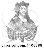 Two Crossed Flags Over A Bust Portrait Of Christopher Columbus Which Is Composed Of 41819 Letters Representing The Biography Of Columbus