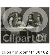 Little Boy Probably Diego Colon And A Dog Standing By A Table Where Christopher Columbus And Three Other Men Listen As Columbus Proposes His Theory Of A New World With Maps Royalty Free Historical Stock Illustration