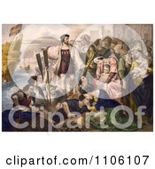 Christoper Columbus And His Crew Leaving The Port Of Palos Spain