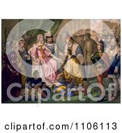 Poster, Art Print Of Christopher Columbus Kneeling In Front Of Queen Isabella I And King Ferdinand V