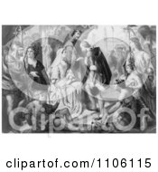 Columbus Being Greeted By King Ferdinand And Queen Isabella Royalty Free Historical Stock Illustration