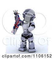 3d Union Jack Jubilee Robot Waving And Holding A Flag