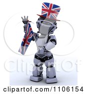 3d Union Jack Jubilee Robot With A Top Hat And Flag