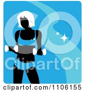 Poster, Art Print Of Blue Fitness Avatar With A Woman Working Out With Dumbbells