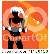 Poster, Art Print Of Orange Fitness Avatar With A Woman Working Out With Dumbbells