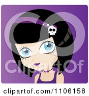 Poster, Art Print Of Black Haired Girl Avatar With A Skull Head Band On Purple