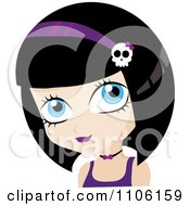 Clipart Cute Black Haired Girl Avatar With A Purple Skull Head Band Royalty Free Vector Illustration by Rosie Piter