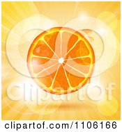 Poster, Art Print Of Juicy Orange Slice Over Flares And Rays