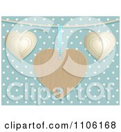 Clipart Wood And Metal Hearts Over Polka Dots On Blue Royalty Free Vector Illustration