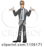 Clipart Careless Skinny Business Man Shrugging His Shoulders Royalty Free Vector Illustration by Cartoon Solutions