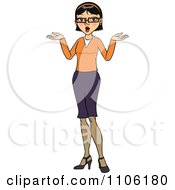 Clipart Careless Black Haired Business Woman Shrugging Her Shoulders Royalty Free Vector Illustration