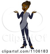Clipart Careless Black Business Woman Shrugging Her Shoulders Royalty Free Vector Illustration