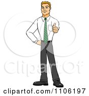 Poster, Art Print Of Happy Blond Business Man Holding A Thumb Up