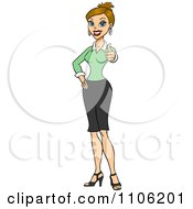 Clipart Happy Blond Business Woman Holding A Thumb Up Royalty Free Vector Illustration