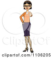 Poster, Art Print Of Happy Black Haired Business Woman Holding A Thumb Up