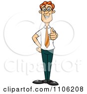 Clipart Happy Red Haired Business Man Holding A Thumb Up Royalty Free Vector Illustration