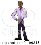 Clipart Black Business Man In Thought With Her Finger To Her Chin Royalty Free Vector Illustration