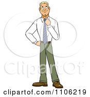 Clipart Young Business Man In Thought With Her Finger To Her Chin - Royalty Free Vector Illustration by Cartoon Solutions #COLLC1106219-0176