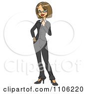 Clipart Business Woman In Thought With Her Finger To Her Chin Royalty Free Vector Illustration