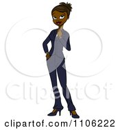 Clipart Black Business Woman In Thought With Her Finger To Her Chin Royalty Free Vector Illustration