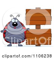 Clipart Happy Ladybug Beside Double Wooden Signs Royalty Free Vector Illustration by Cory Thoman