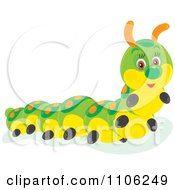 Poster, Art Print Of Happy Cute Green And Yellow Caterpillar