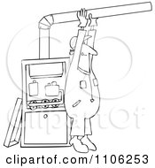Poster, Art Print Of Outlined Furnace Installer Man Adjusting A Pipe