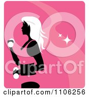 Poster, Art Print Of Pink Fitness Avatar With A Woman Working Out Doing Alternating Bicep Curls With Dumbbells