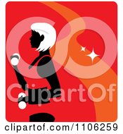 Poster, Art Print Of Red Fitness Avatar With A Woman Working Out Doing Alternating Bicep Curls With Dumbbells