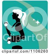 Turquoise Fitness Avatar With A Woman Working Out Doing Alternating Bicep Curls With Dumbbells
