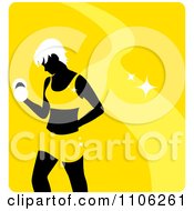 Clipart Yellow Fitness Avatar With A Woman Working Out Doing Bicep Curls With Dumbbells Royalty Free Vector Illustration by Rosie Piter