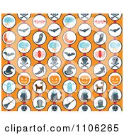 Poster, Art Print Of Seamless Halloween Pattern Of Icons On Orange