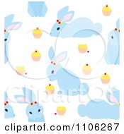 Poster, Art Print Of Seamless Blue Bunny Rabbit And Cupcake Background Pattern