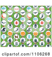 Clipart Seamless Halloween Pattern Of Icons On Green Royalty Free Vector Illustration