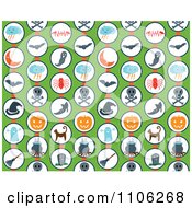 Poster, Art Print Of Seamless Halloween Pattern Of Icons On Green