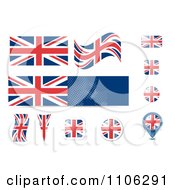Union Jack British United Kingdom Flag And Button Design Elements