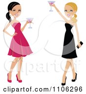 Clipart Happy Toasting Ladies In Black And Pink Dresses Royalty Free Vector Illustration by Monica
