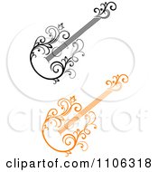 Clipart Black And Orange Floral Guitars 2 Royalty Free Vector Illustration