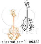 Clipart Black And Orange Floral Guitars 1 Royalty Free Vector Illustration